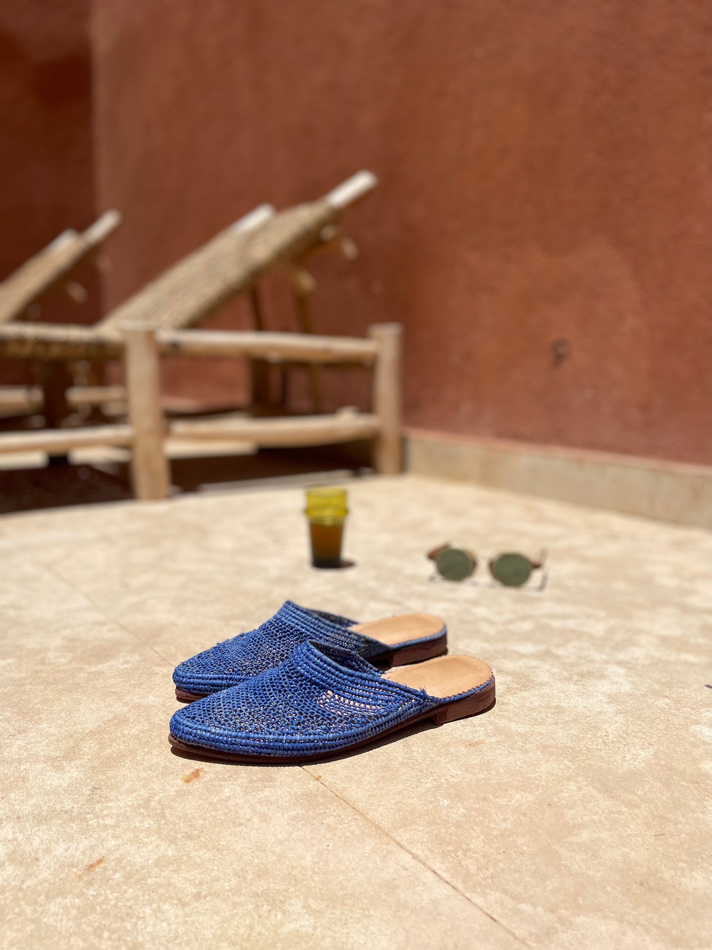 Bligha en raphia multicolores – Bleu jean