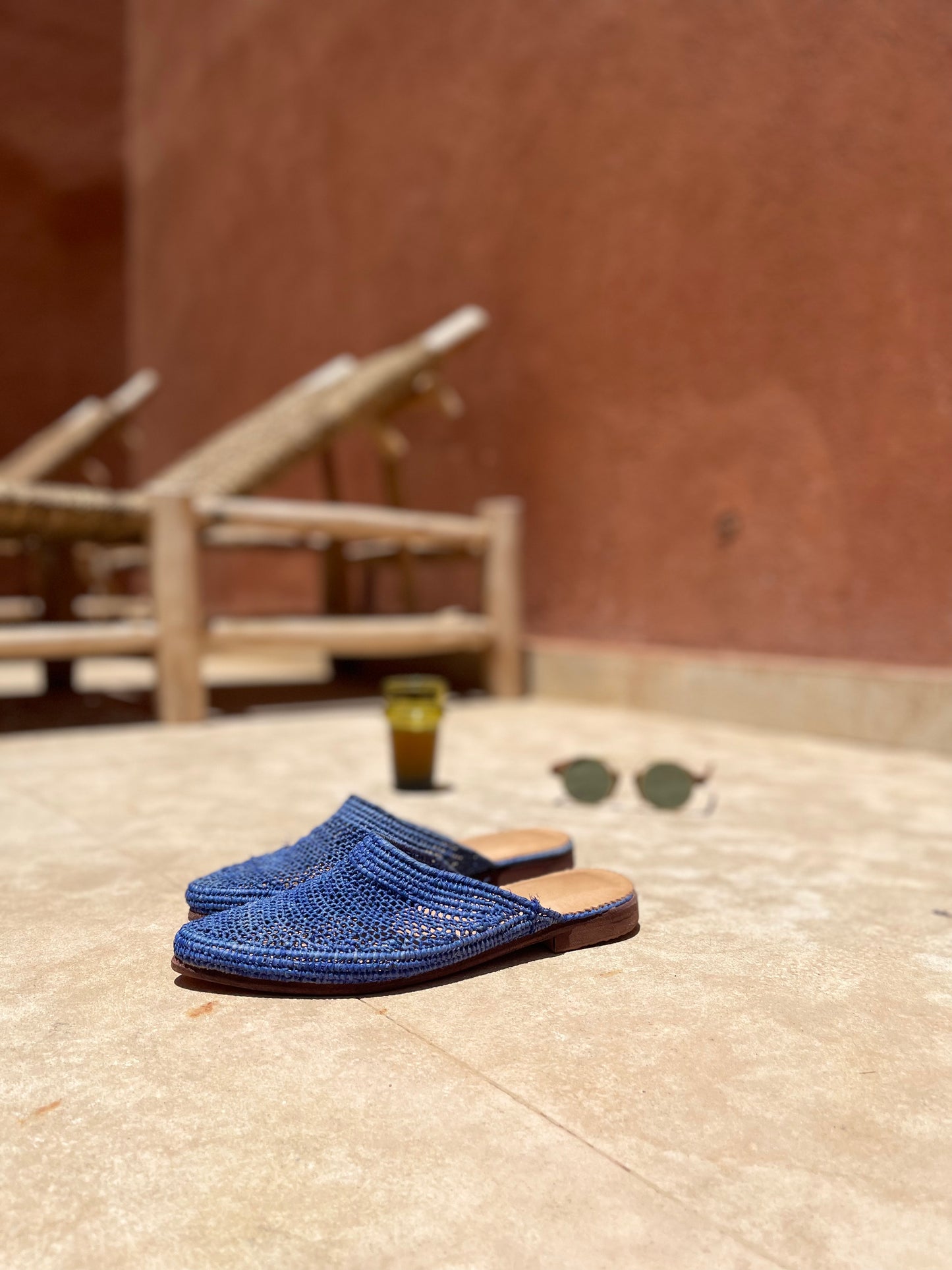 Bligha en raphia multicolores – Bleu jean