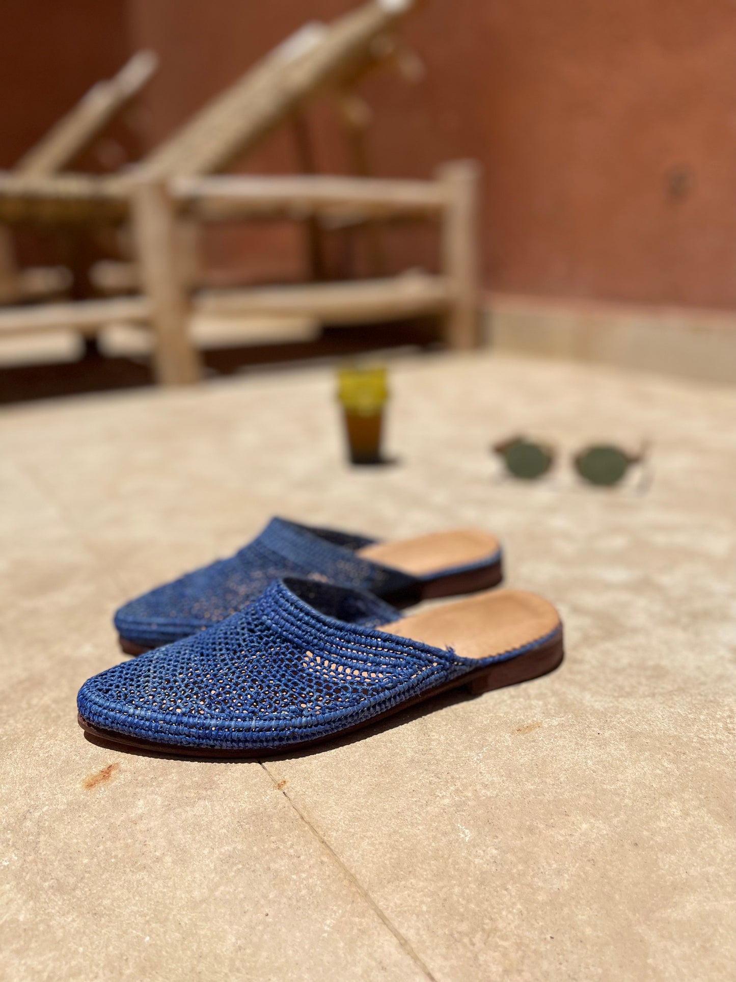 Bligha en raphia multicolores – Bleu jean