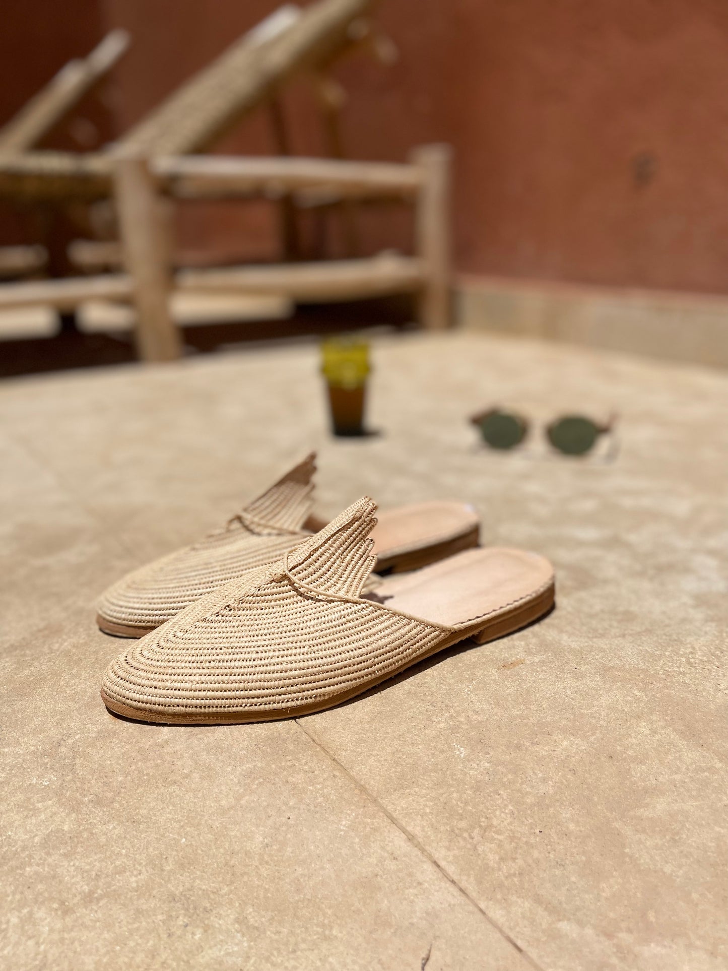 Bligha en raphia multicolores – Beige
