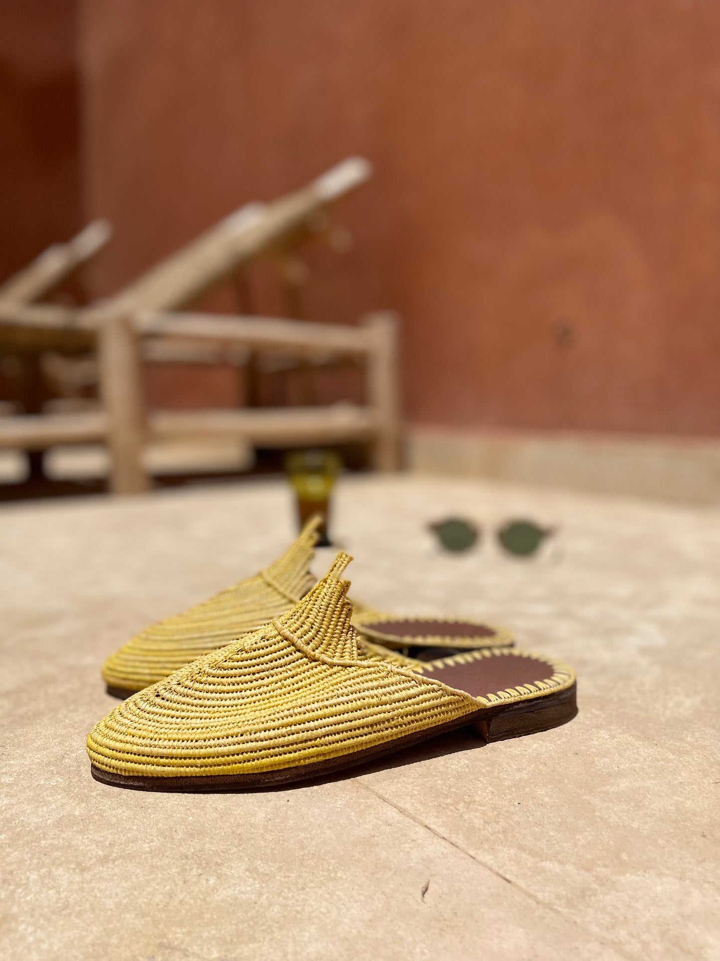Bligha en raphia multicolores – Jaune moutarde