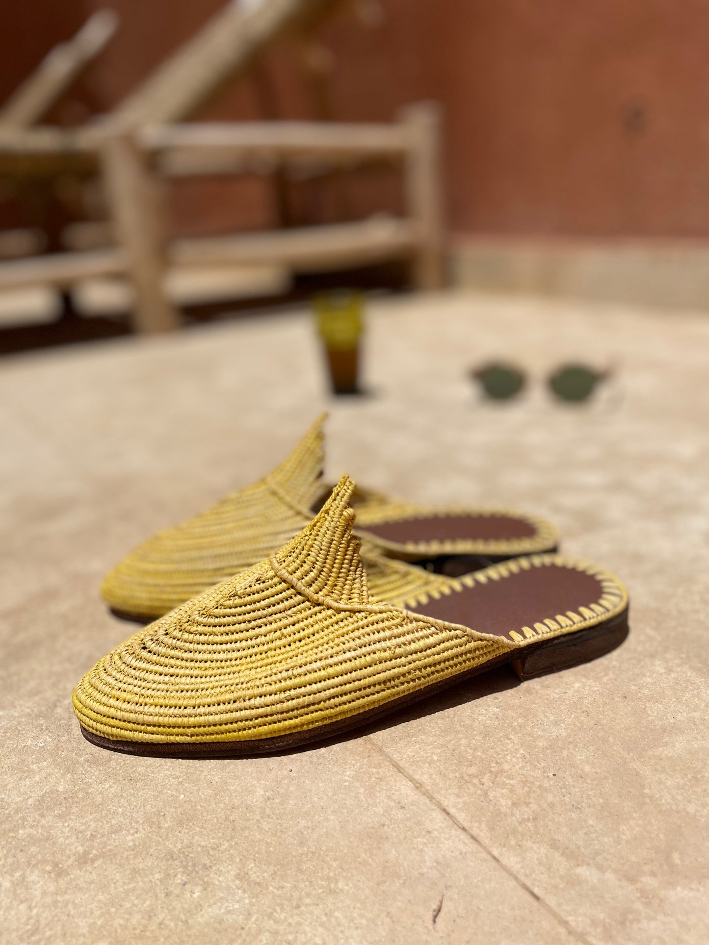 Bligha en raphia multicolores – Jaune moutarde