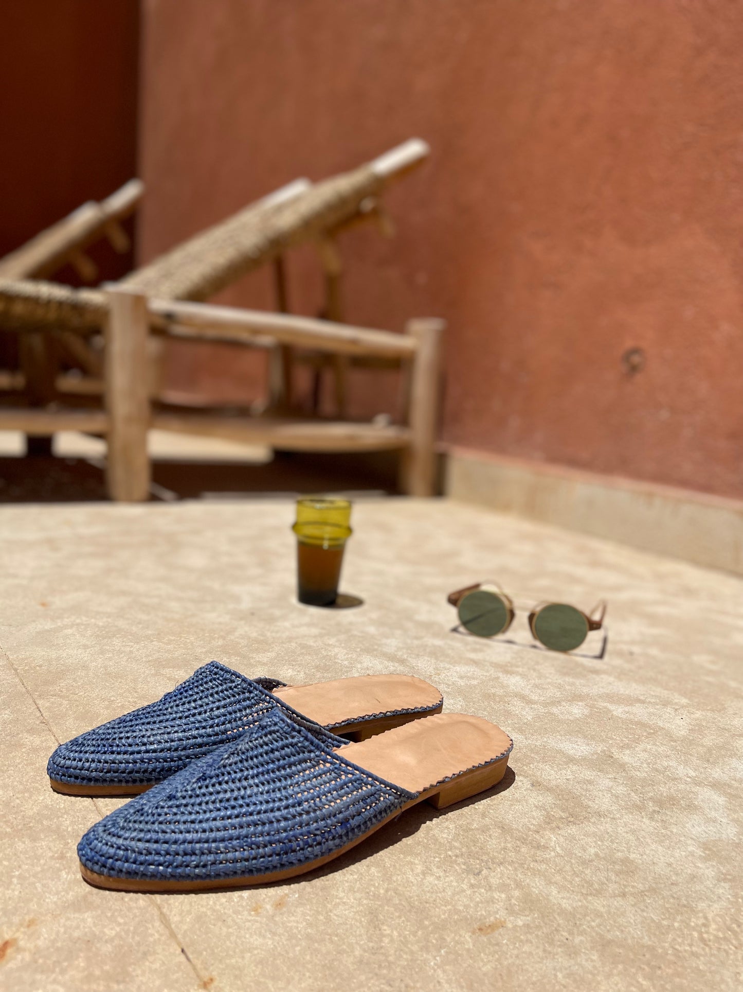 Bligha en raphia multicolores – Bleu jean