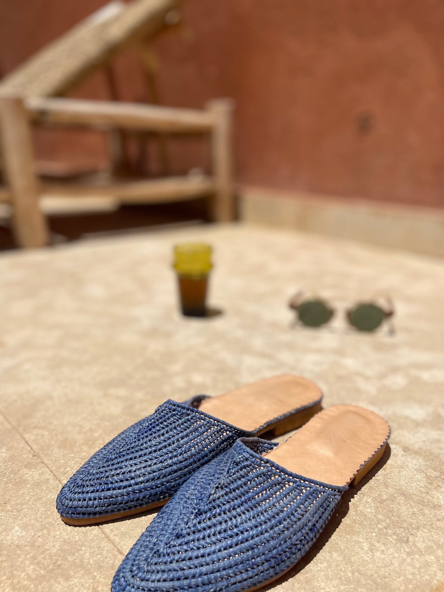 Bligha en raphia multicolores – Bleu jean
