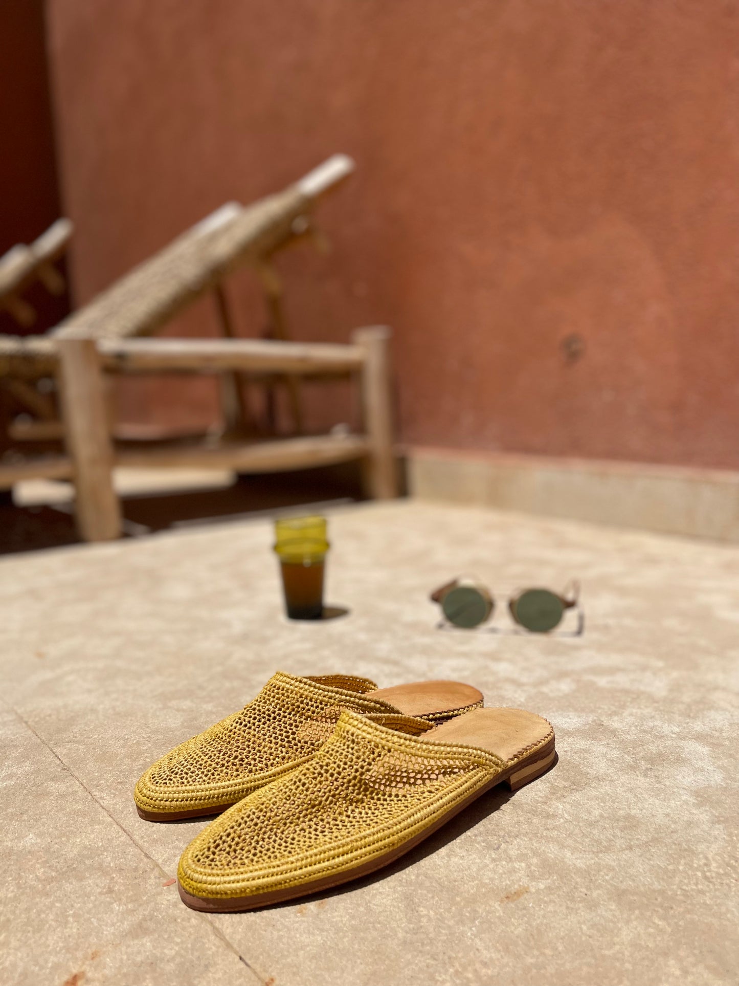 Bligha en raphia multicolores – jaune pale