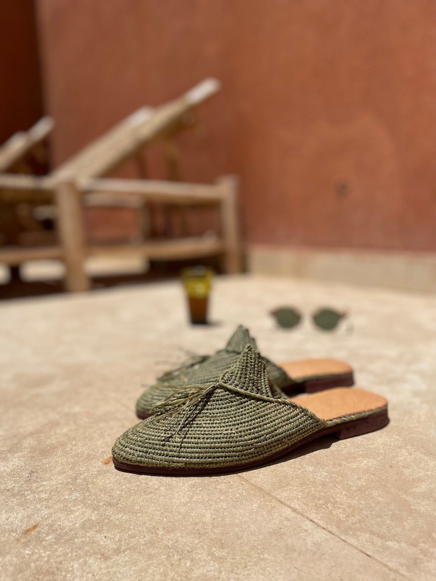 Bligha en raphia multicolores – Vert bouteille