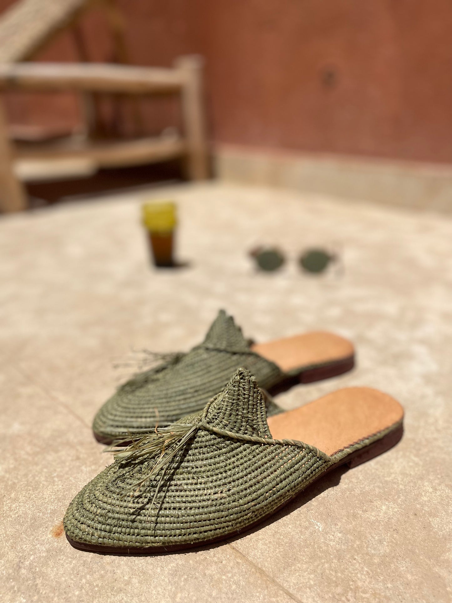 Bligha en raphia multicolores – Vert bouteille