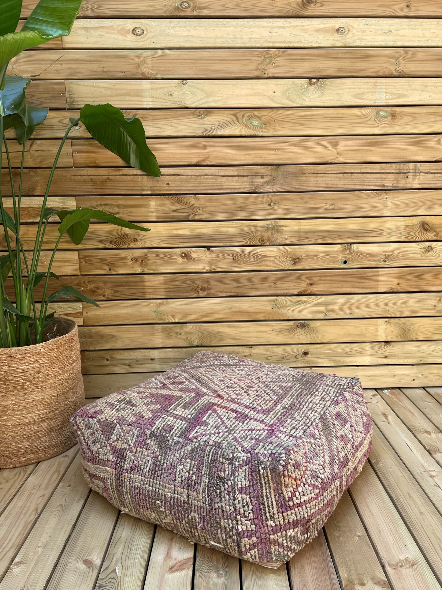 Pouf laine gris/violet