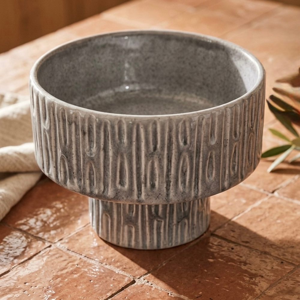 Coupe à fruits/saladier en céramique gris TIZIRI