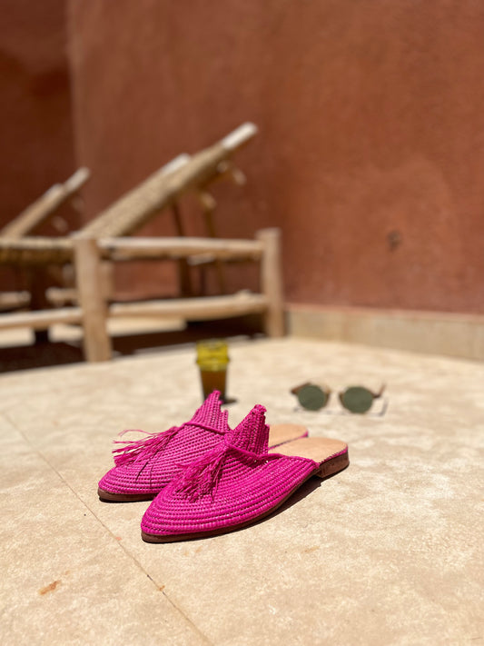 Bligha en raphia multicolores –Rose fuchsia