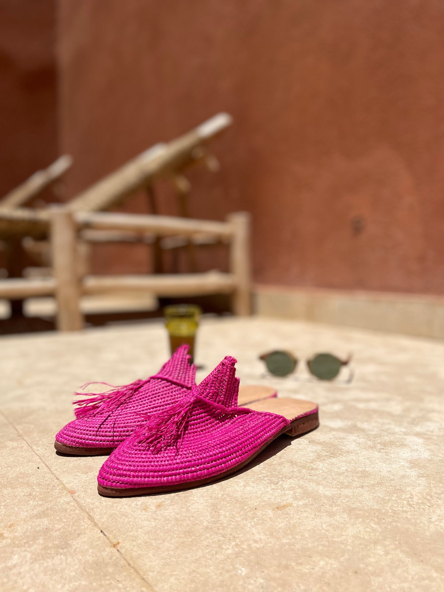Bligha en raphia multicolores –Rose fuchsia