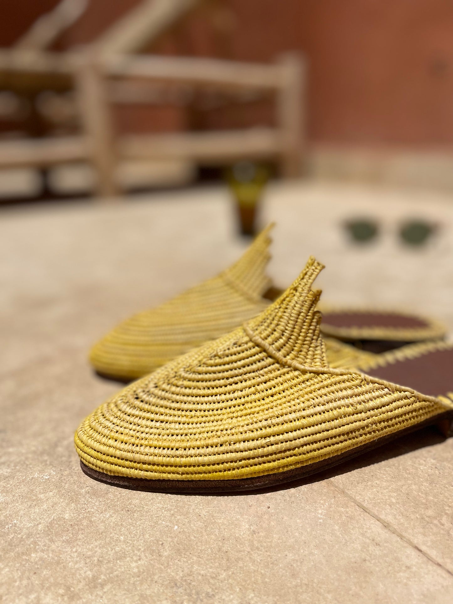 Bligha en raphia multicolores – Jaune moutarde