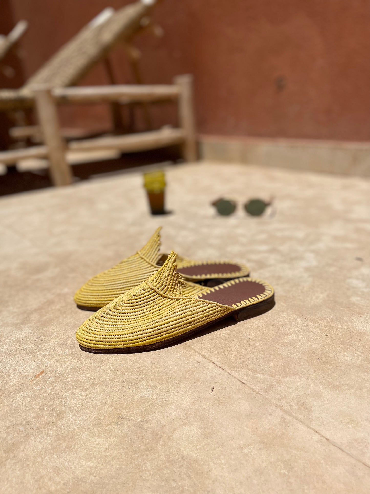 Bligha en raphia multicolores – Jaune moutarde