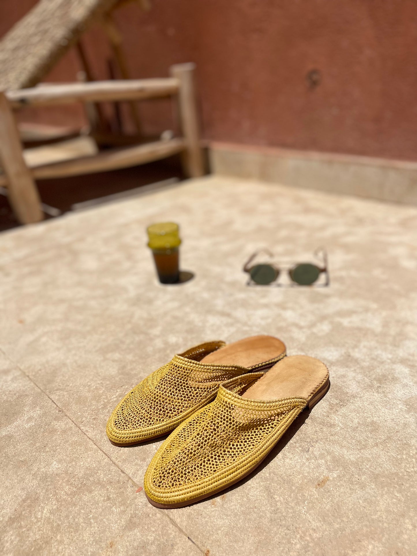 Bligha en raphia multicolores – jaune pale