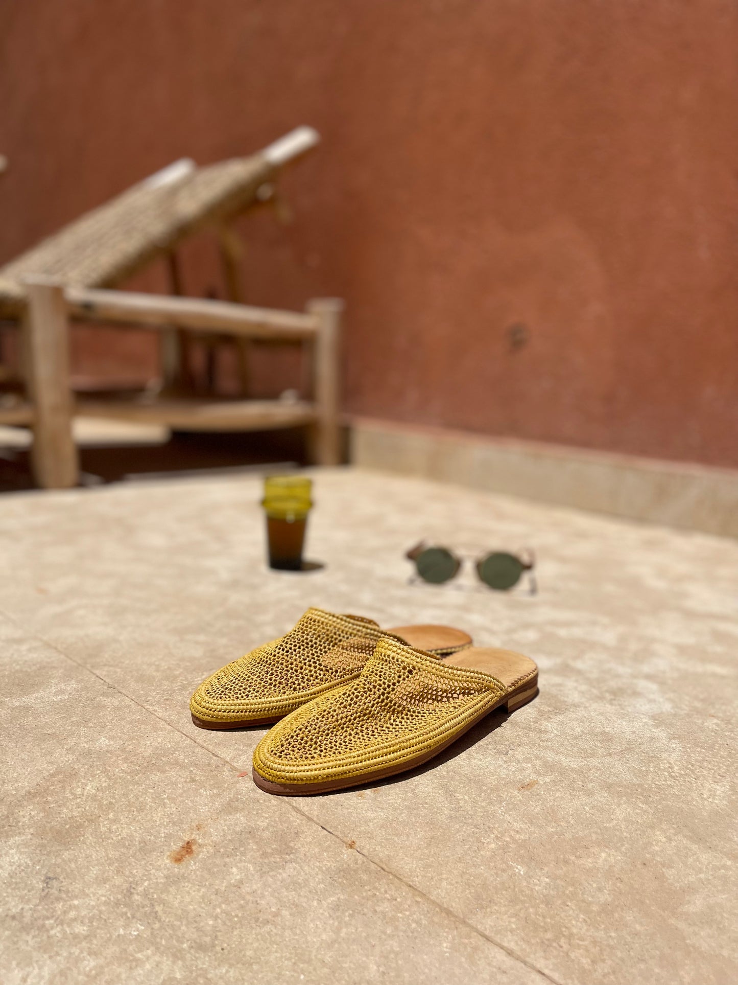 Bligha en raphia multicolores – jaune pale