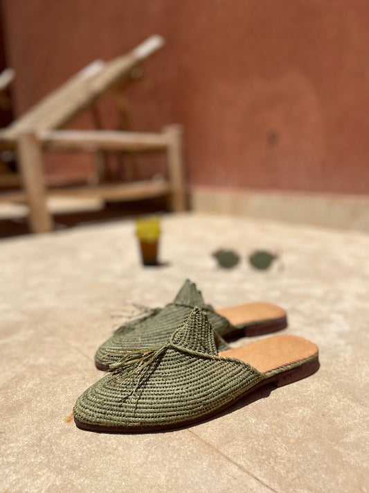 Bligha en raphia multicolores – Vert bouteille