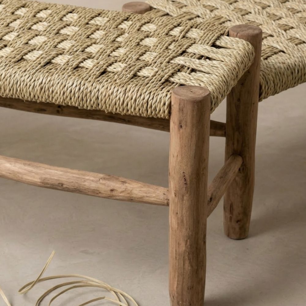 artisanat-marocain-banc-bois-doum-detail-tressage