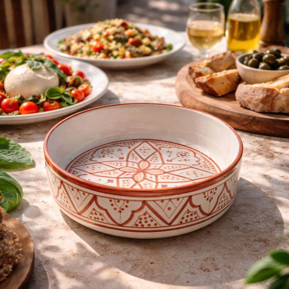 artisanat-marocain-bol-ceramique-motif-rouge Image