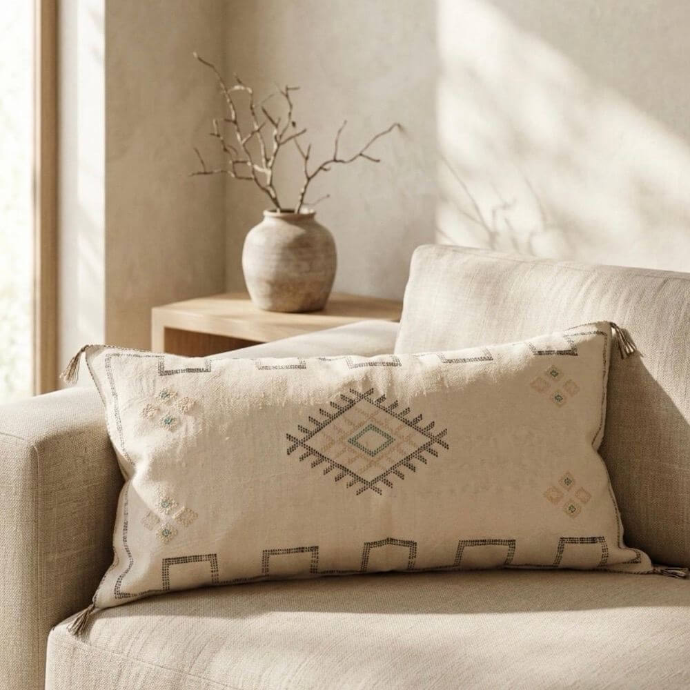 Housse de coussin - Soie de cactus motif vert